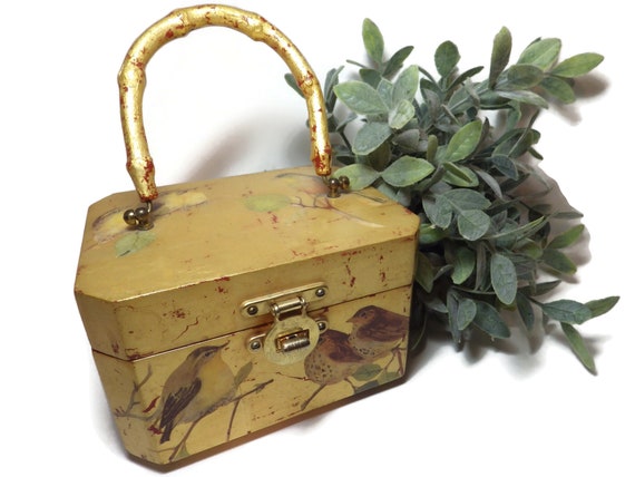 Vintage/ Wood Handbag/ Purse/ Shimmering Gold Fin… - image 1