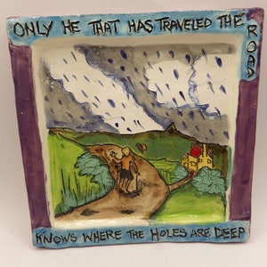 Handmade Ceramic Tile: Chinese Proverb Art, Signed K. Thor