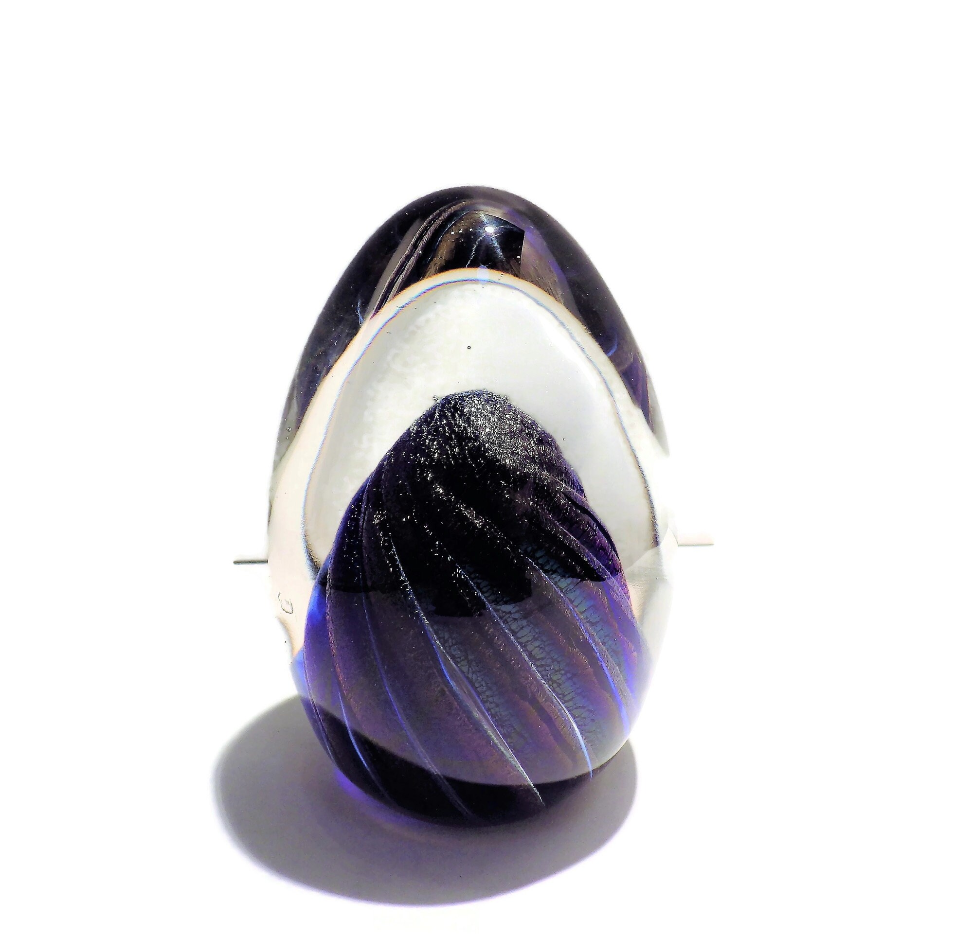 1984 Paperweight ROBERT EICKHOLT Clear Egg Shape Cobalt Blue