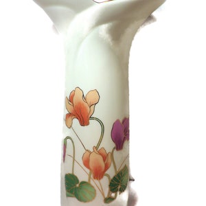 Vintage Fine China Japan Tall Vase Ivory Porcelain Cyclamen Flowers