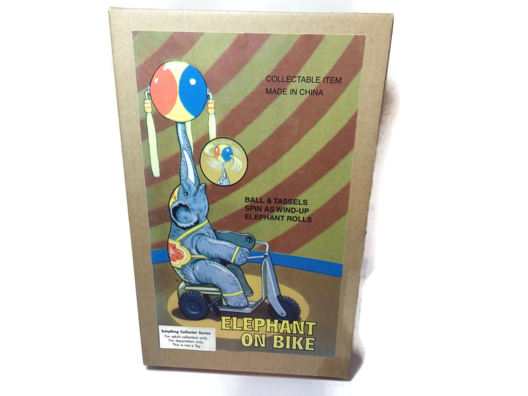 Vintage Schylling Tin Toy Elephant on Bike Windup 212 Mint in Box Etsy