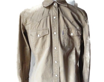 Vintage Carhartt Western Style Khaki Shirt/ Pearl Snap Front
