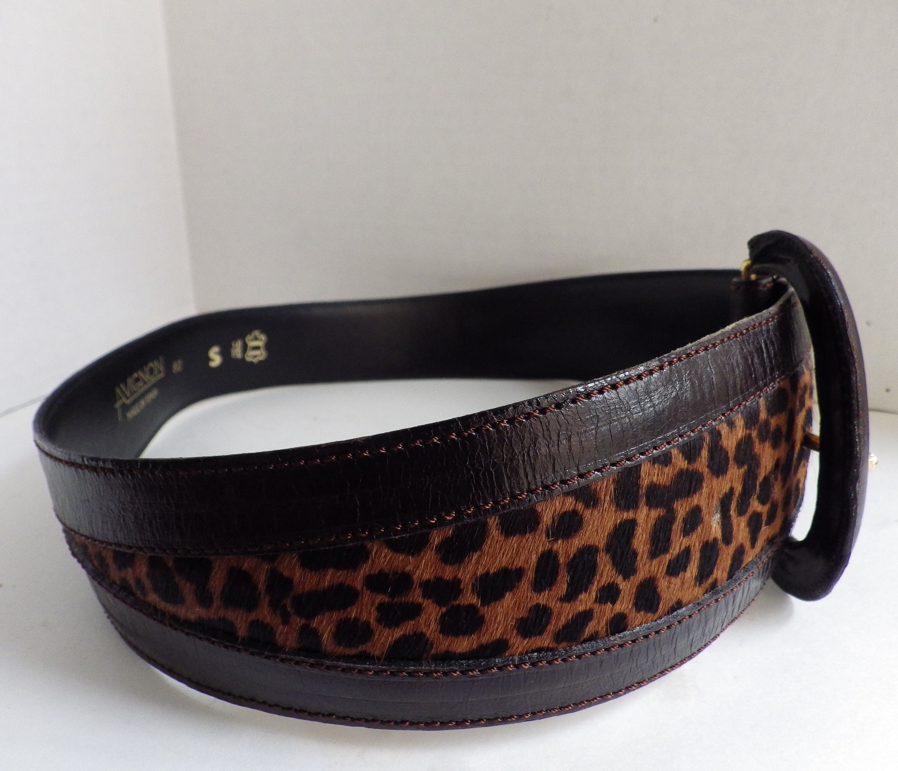 1990s Vintage AVIGNON Belt Leather Leopard Faux Fur Size  display picture 2
