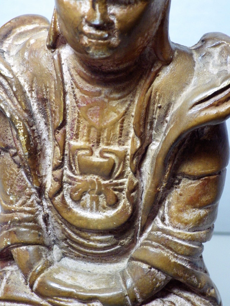 vintage Bouddha Statue Figure Plâtre 9.4 H Bouddhisme image 7