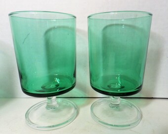 Two (2) Footed Water Glasses Spruce Green Cristal D'arques-Durand Discontinued