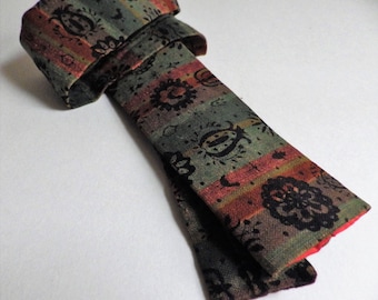 1960s Vintage ROOSTER Tie Skinny Thin Narrow Suntex Print Abstract Theme Green Orange