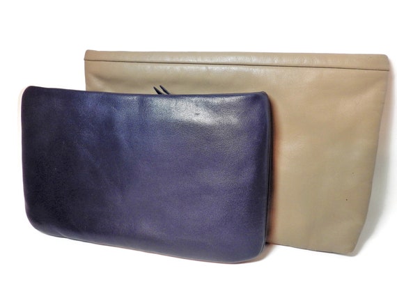 2 Vintage Leather Clutches/ Anne Klein/ Navy/Tan/… - image 2