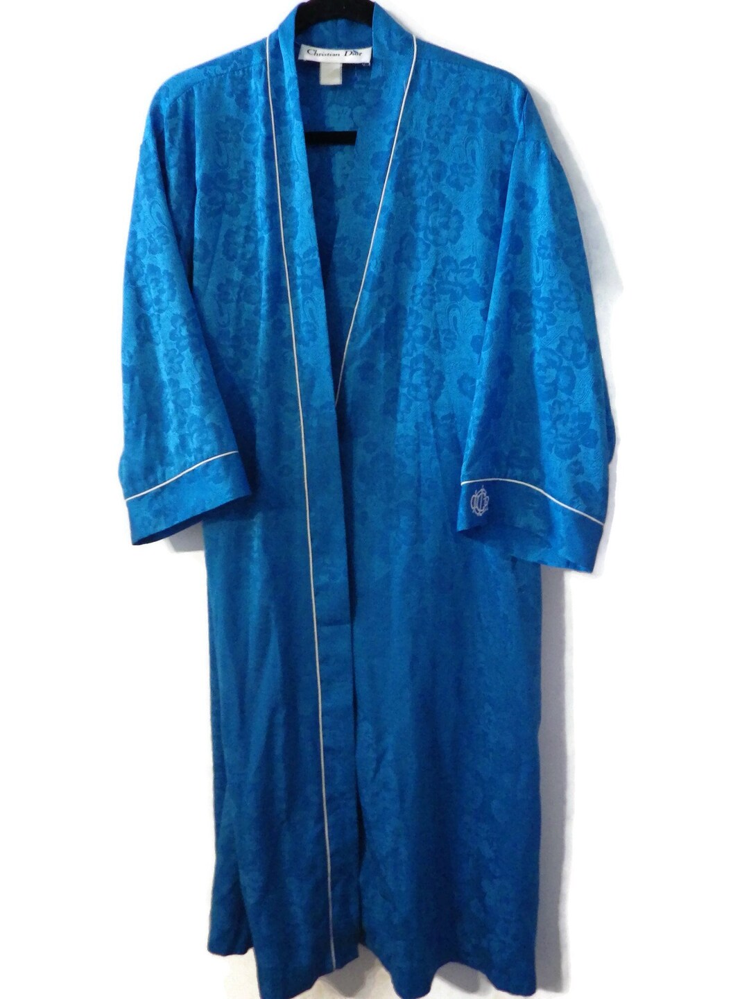 Vintage Christian Dior Robe/ Royal Blue/silky Damask/ Dior Monogram/ No