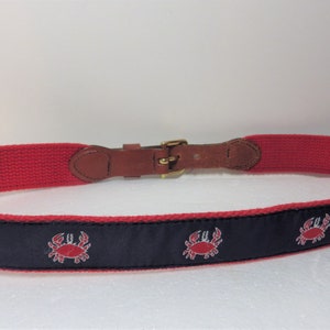 1990s Vintage Belt Leather Man Ltd Embroidered Crabs Leather and Webbing Size SMALL 28&quot;