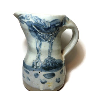 Vintage Studio Pottery Milk Pitcher Slip Painted Birds