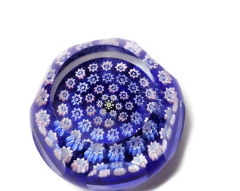 Vintage John Deacons Paperweight Clear Faceted with Blue Red White Canes