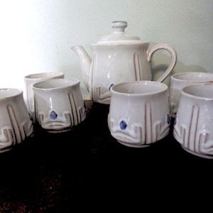Vintage Pottery Japanese Style Tea Set/ Tea Pot/ 6 Cups