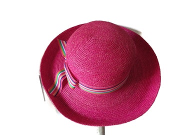 Chapeau Femme S.F. Vert Paille Avec Bande Foncée - Taille M/L, Occasion Gentle Wear, USA