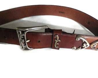 Vintage BRIGHTON Leather Belt/ Brown/ Western Style/ Medium/ #49809