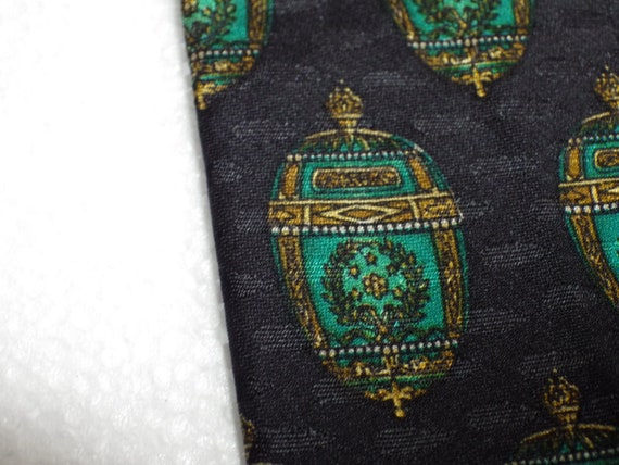 1990s Vintage Tie VALENTINO Necktie Navy Green Go… - image 6