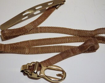 1980s Vintage Belt NarrowSkinny  Gold Mesh Buckle 28"-30"