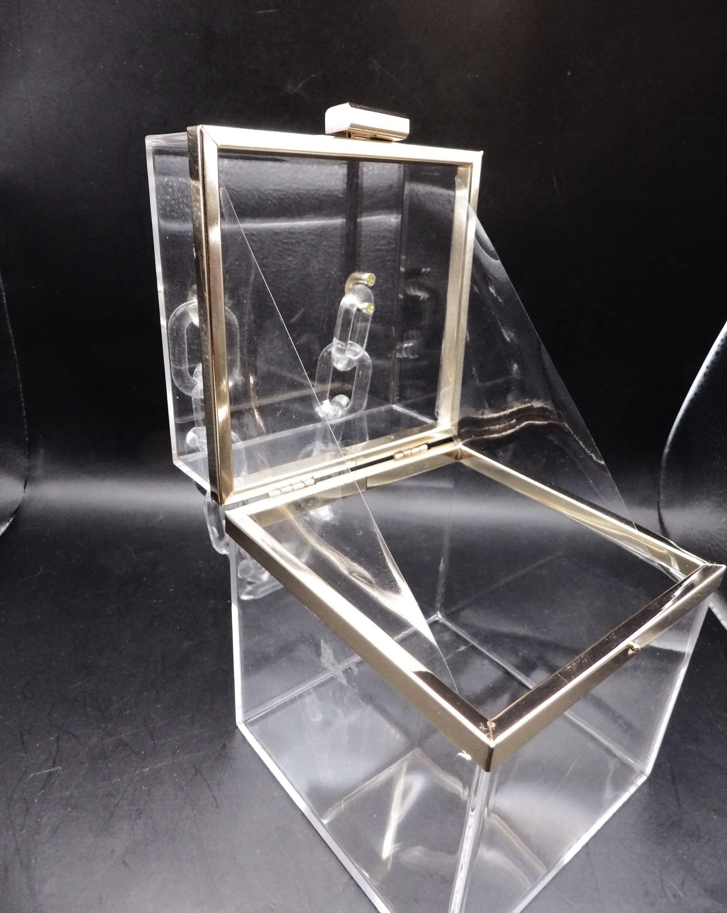 Clear Lucite Cube Purse Evening Bag Stadium Approved Acrylic Chain Handle Handbag Medium