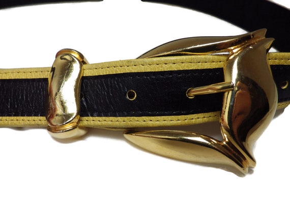 1990s Vintage Belt CARLISLE Black & Yellow Leathe… - image 2