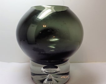 Vintage Danish Swedish Modern Glass Vase Green Clear Bubble Base