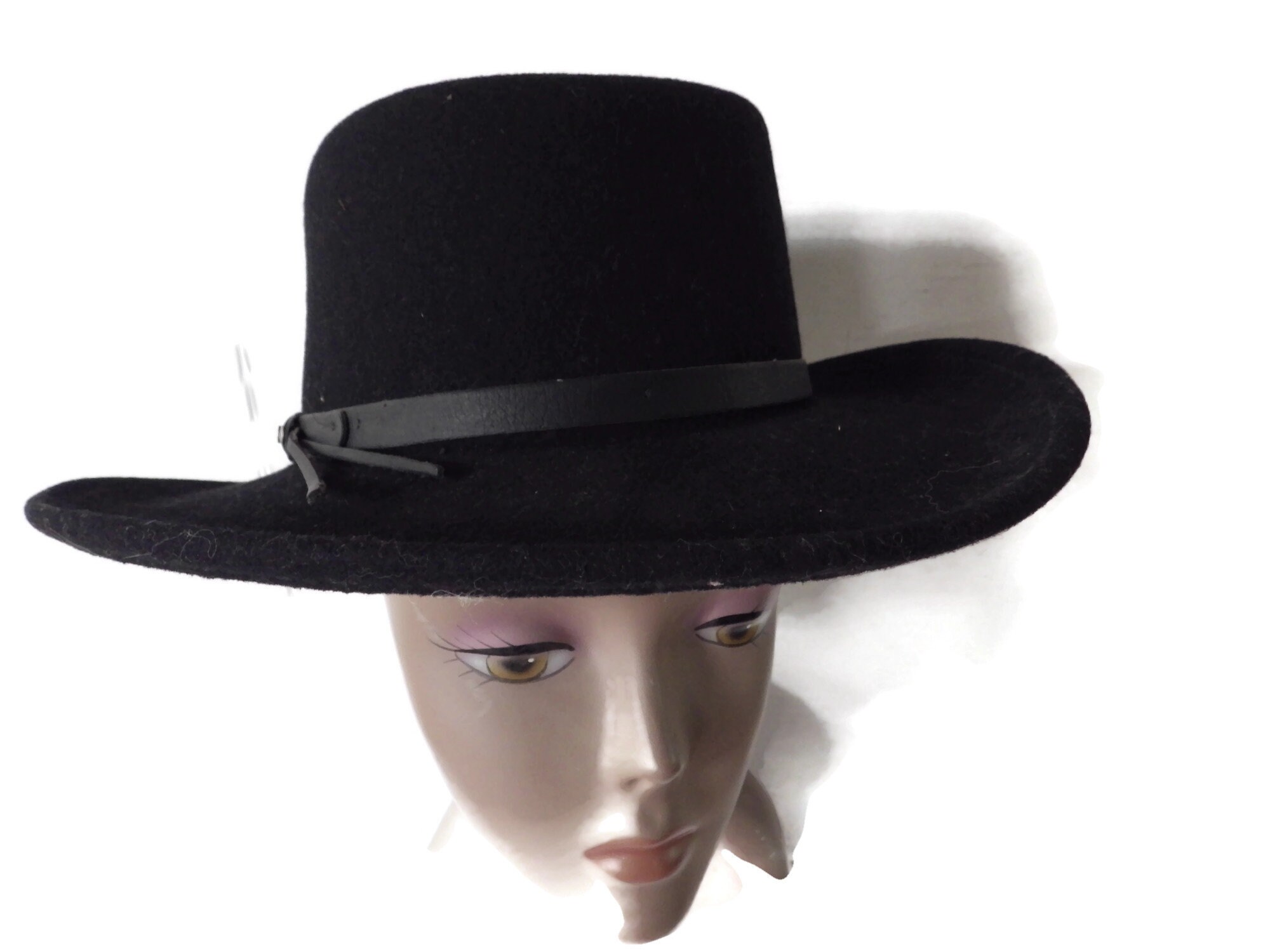 Black Wool Fedora Hat/ Lite Felt/ Unisex/ Leather Hat Band