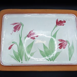 Emerson Creek Pottery/ Tray/ Bleeding Heart/ Pink Flower/ 9&quot; X 12.5&quot;