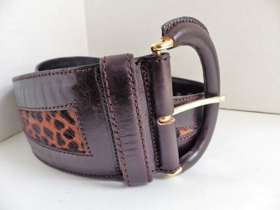 1990s Vintage AVIGNON Belt Leather Leopard Faux F… - image 3