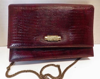 1970s Vintage  Brown Moc Snakeskin Convertible Clutch with Chain