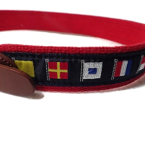 1990s Vintage Belt Leather Man Ltd Embroidered Nautical Flags Leather and Webbing Size SMALL 24"