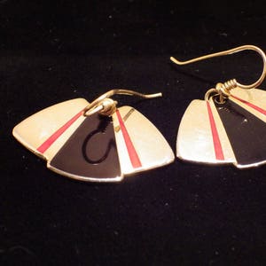 1980s Vintage Laurel Burch Earrings Dangle Silver Black Red