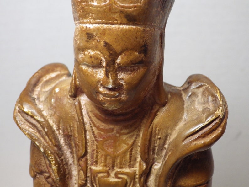 vintage Bouddha Statue Figure Plâtre 9.4 H Bouddhisme image 6
