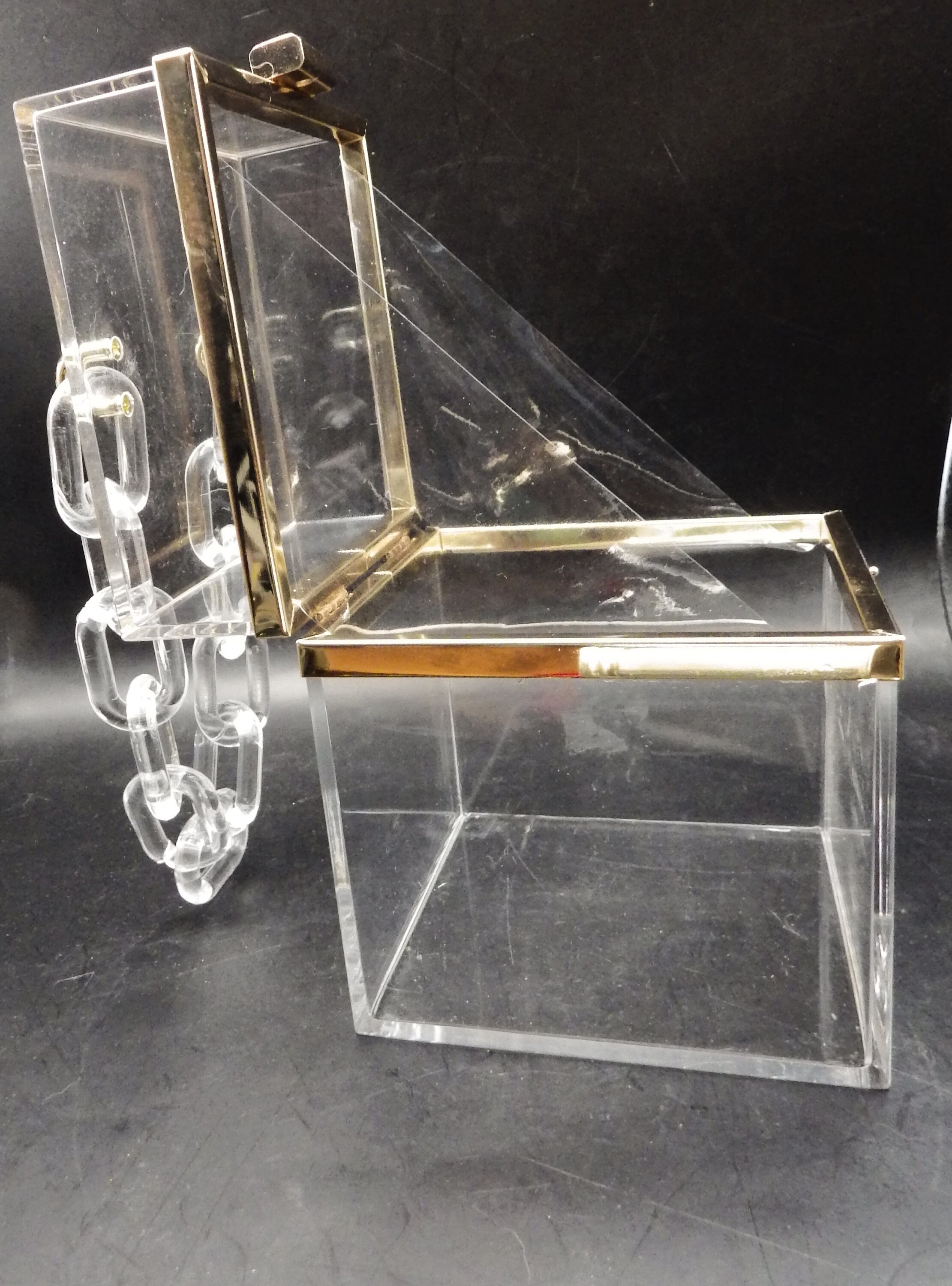 Clear Lucite Cube Purse Evening Bag Stadium Approved Acrylic Chain Handle Handbag Medium