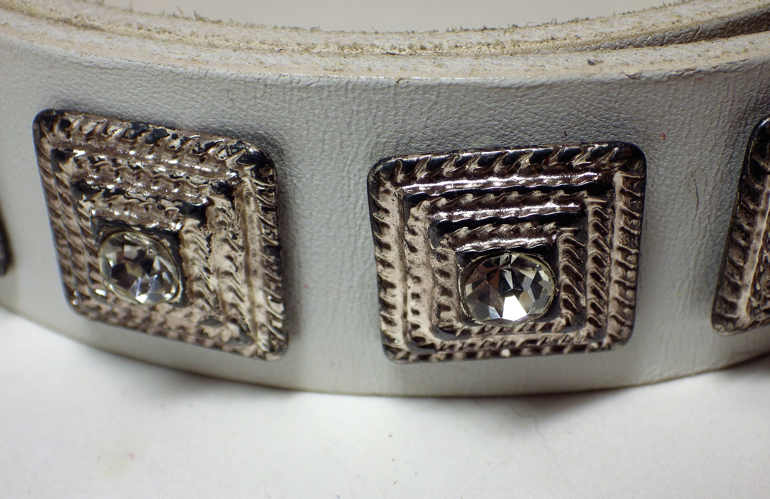 Buy 1980s Vintage Neiman Marcus Belt White Leather Faceted 