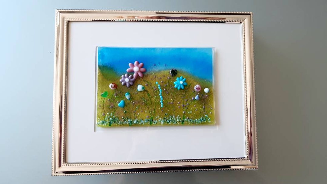 Fused Glass Flower Wall Art, Silver Frame Glass Meadow Landscape Wall Art. Etsy