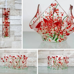 Poppy Fused Glass Candle Curve and Wave Ornaments