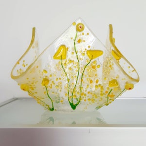 Yellow Flower Fused Glass Tea Light Holder