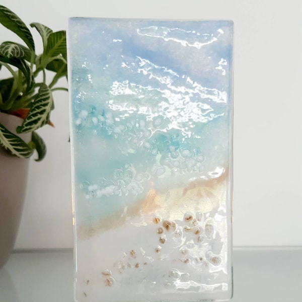 Coastal Decor Tealight Holder, Fused Glass Art, Bathroom Accessories, Beach Theme, Ocean Scene