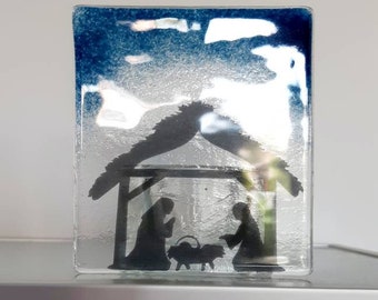 Nativity Fused Glass Tea Light Holder