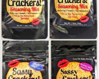 Sassy Crackers Mix Assortment 4 Pack, Sweet and Savory Party Snack, Popcorn Seasoning, Anytime Snack Food, Cracker Seasoning