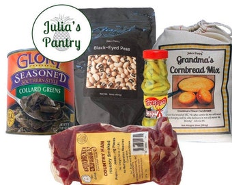 Meal Kit Soul Food Basics: Collard Greens, Ham Seasoning Pieces, Black Eyed Peas, Cornbread, Best Comfort Food