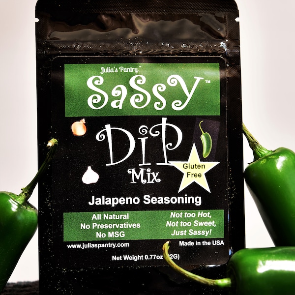 Sassy Jalapeno Dip Mix, Gourmet Dips, Dried Seasoning Mix, No MSG-No Gluten, All Natural Dip Mixes, Party Gift, Chip Dip