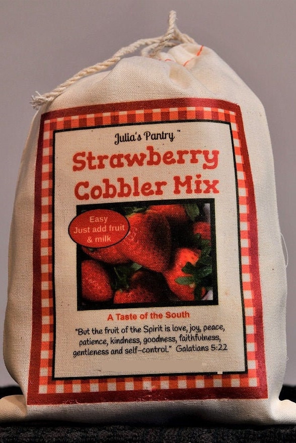Strawberry Cobbler Mix, 9oz Cloth Gift Bag, Mug Cake, Quick and Easy Microwave Dessert