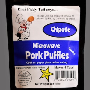 Microwave Pork Rinds 2oz, Chipotle, Pork Skins, Low Carb Snack, High Protein Snack