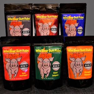 Wild Boar Dry BBQ Rub Sampler, 6 Flavors, Best Butt Rub for Grilling, Meat Seasoning, Best Food Gift