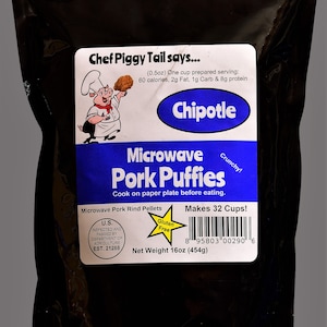 Chipotle Microwave Pork Rinds 16oz, Pork Rind Chips, Low Carb Snack, Diabetic Snack