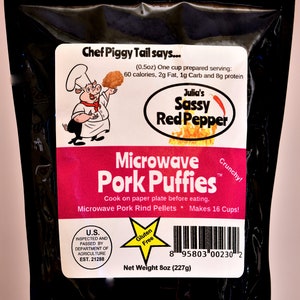 Microwave Pork Rinds, 8oz Sassy Red Pepper, Best Snack, Low Carb Snack, Pork Rind Chips, High Protein Snacks