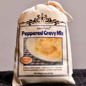 Peppered Gravy Mix, 4oz Cloth Bag, White Gravy, Sausage Gravy Mix, Biscuits and Gravy, Quick Breakfast Idea
