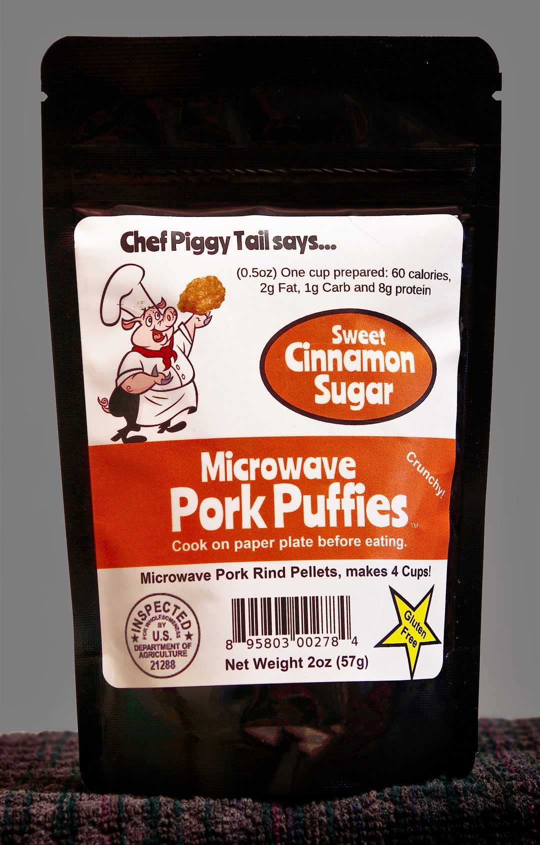 Microwave Pork Rinds, 2oz Cinnamon Sugar, Pork Rind Chips, Fresh Pork