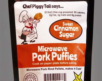 Microwave Pork Rinds, 2oz Cinnamon Sugar, Pork Rind Chips, Fresh Pork Skins, Tastes like Churros