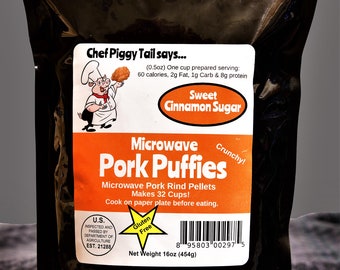 Microwave Pork Rinds, 16oz Cinnamon Sugar, Best Pork Rinds, Pork Chips, Pork Skins, Best Snack
