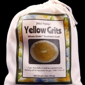 Yellow, Southern Whole Grain Grits, 10oz Cloth Bag, Creamy Corn Grits, Makes Delicious Shrimp and Grits, Easy Crockpot Grits